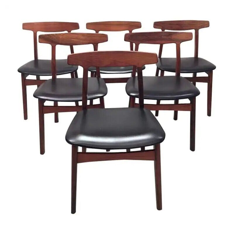 Set of 6 vintage rosewood chairs by Henning Kjaernulf, Denmark 1960s