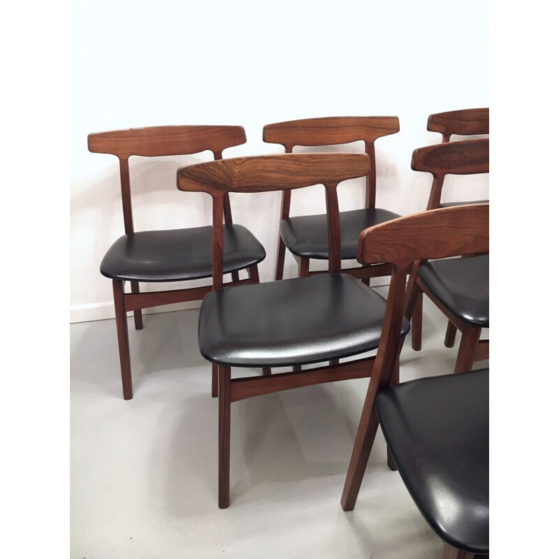 Set of 6 vintage rosewood chairs by Henning Kjaernulf, Denmark 1960s