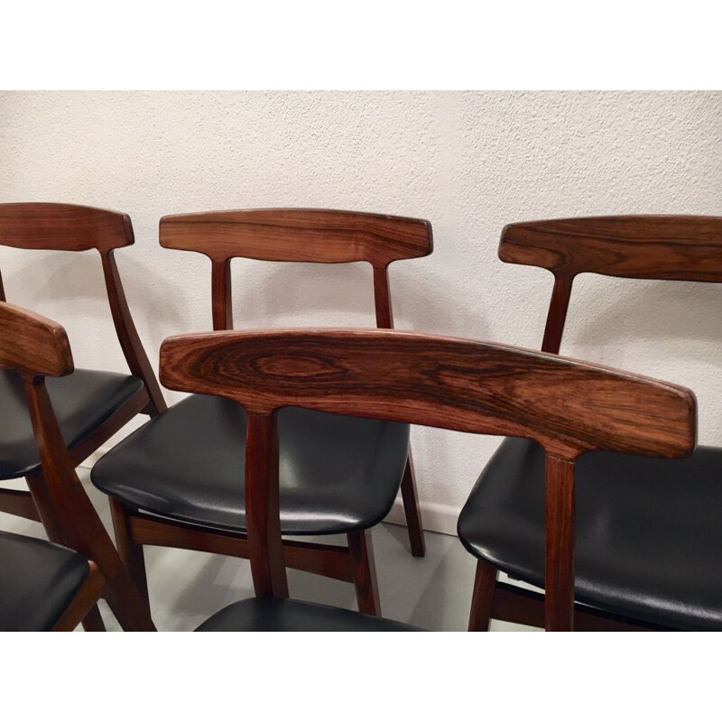Set of 6 vintage rosewood chairs by Henning Kjaernulf, Denmark 1960s