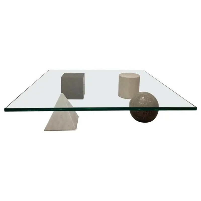 Vintage coffee table "Metaphora" in glass and marble by Massimo Vignelli, Italy 1970s