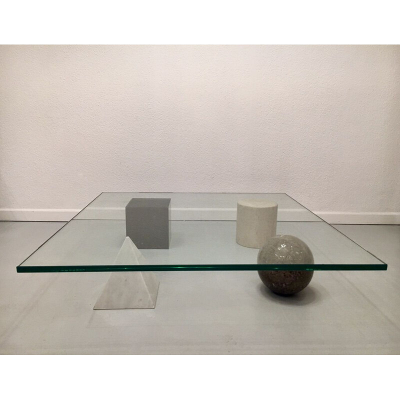 Vintage coffee table "Metaphora" in glass and marble by Massimo Vignelli, Italy 1970s