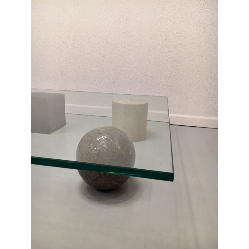 Table basse vintage "Metaphora" en verre et marbre par Massimo Vignelli, Italie 1970