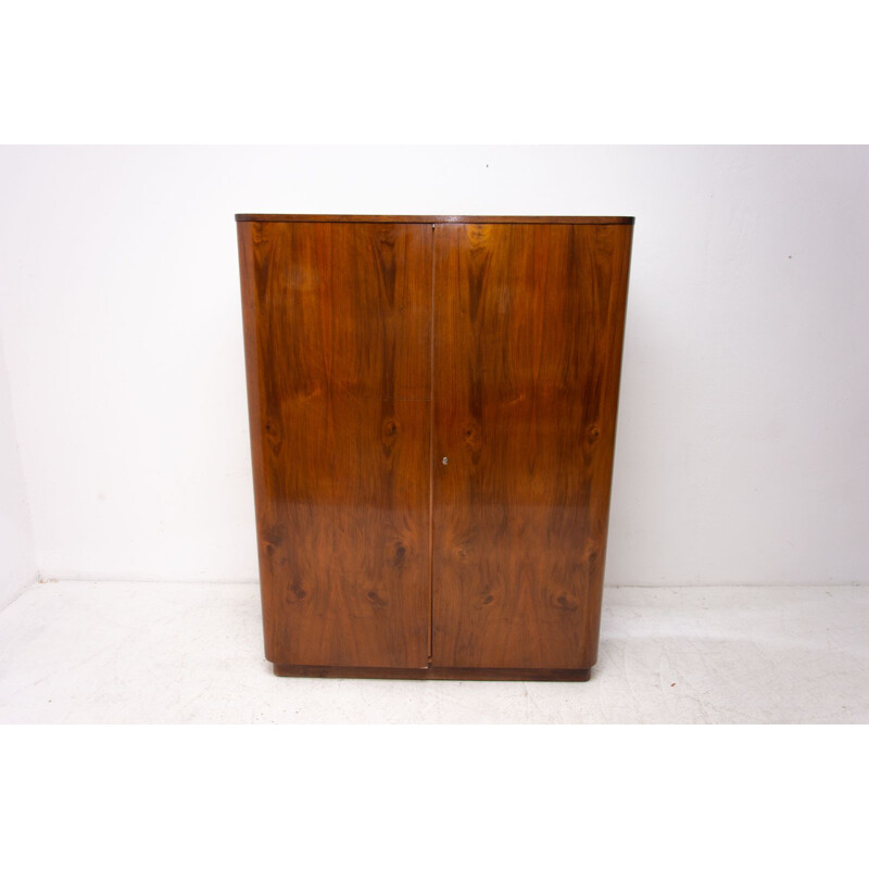 Vintage Modernist Walnut Wardrobe by Interiér Praha, Czechoslovakia 1950s