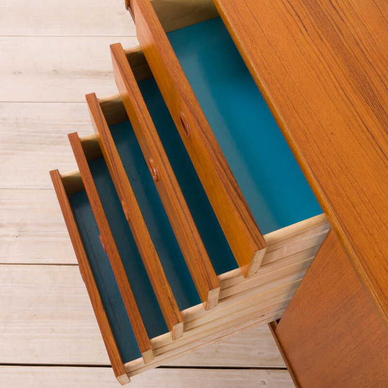 Vintage sideboard in teak with 5 drawers and sliding doors, Norway 1960s