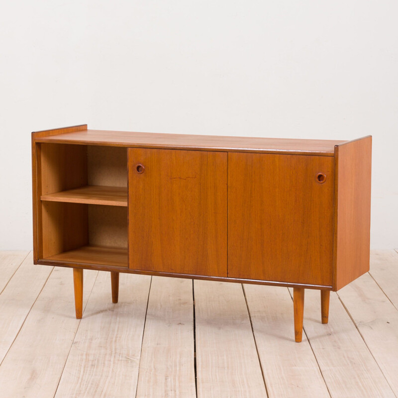 Vintage sideboard in teak with 5 drawers and sliding doors, Norway 1960s