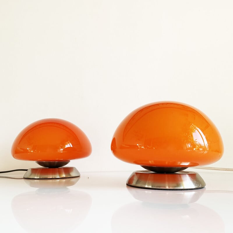 Paire de lampes vintage boutons Space Age orange. Italie 1970