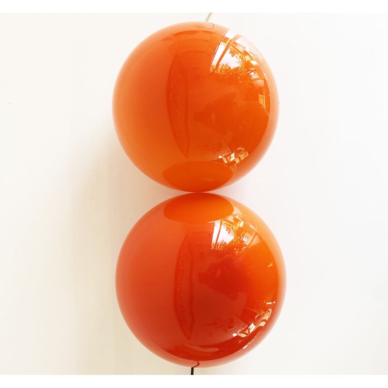 Paire de lampes vintage boutons Space Age orange. Italie 1970