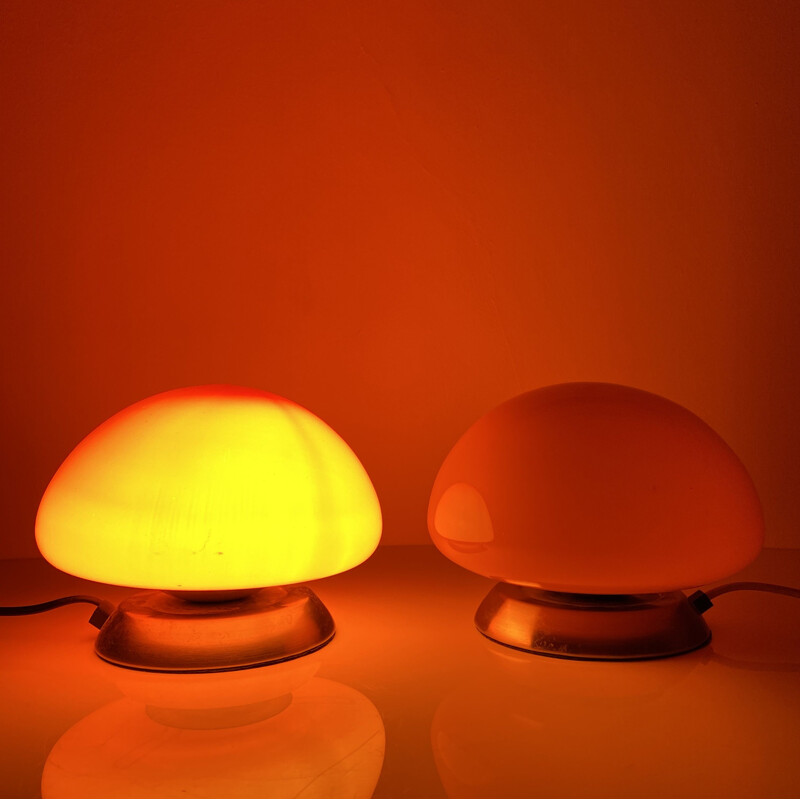 Pair of vintage orange lights button Space Age. Italy 1970s