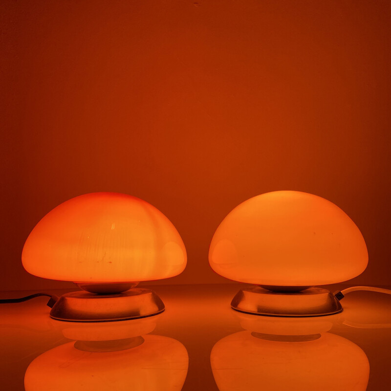 Paire de lampes vintage boutons Space Age orange. Italie 1970