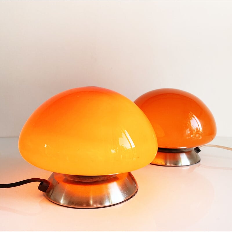 Paire de lampes vintage boutons Space Age orange. Italie 1970