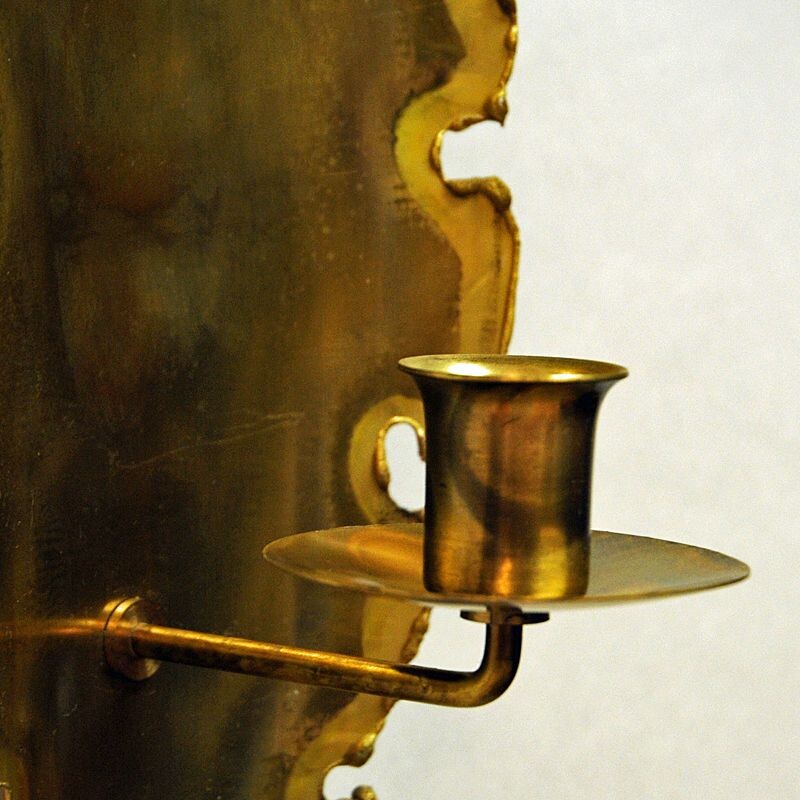 Pair of vintage Brass brutalist wall candle holders by Svend Aage Holm-Sorensen, Denmark 1960s