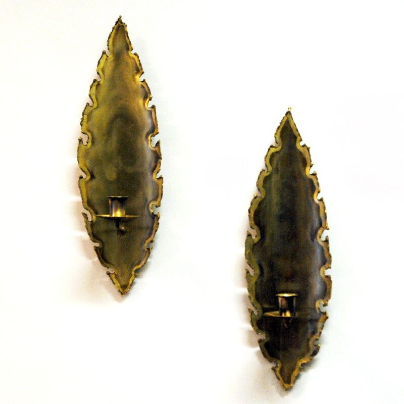 Pair of vintage Brass brutalist wall candle holders by Svend Aage Holm-Sorensen, Denmark 1960s