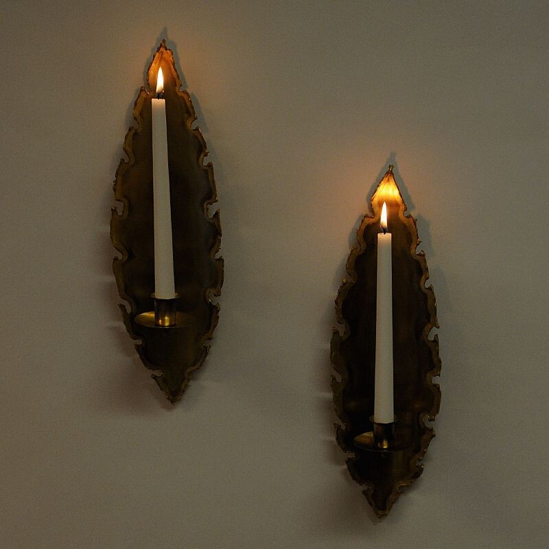 Pair of vintage Brass brutalist wall candle holders by Svend Aage Holm-Sorensen, Denmark 1960s