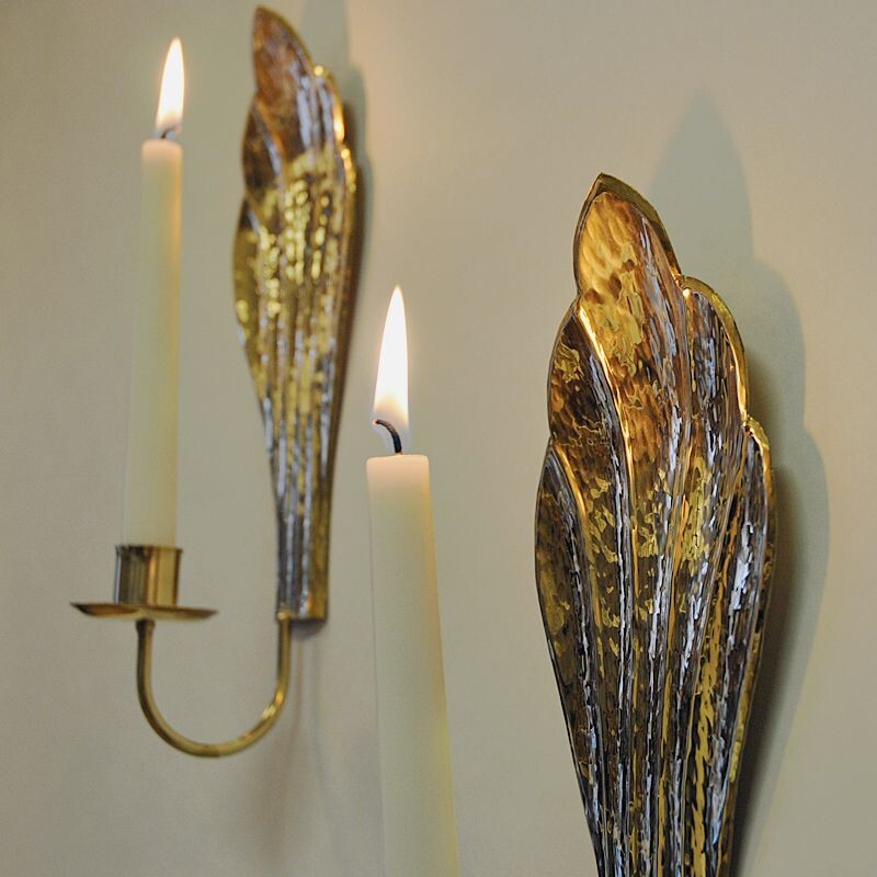 Pair of vintage Brass wall candleholder by Lars Holmström, Sweden 1960s