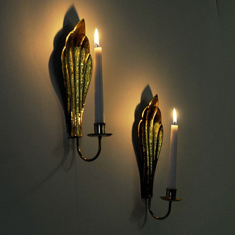 Pair of vintage Brass wall candleholder by Lars Holmström, Sweden 1960s