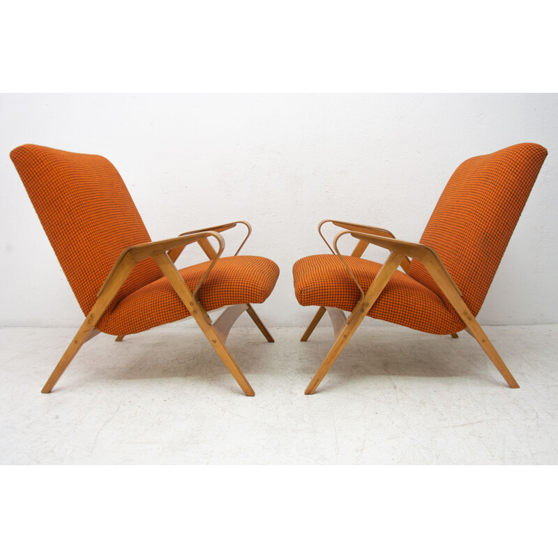 Vintage gebogen houten fauteuils van František Jirák voor Tatra nábytok, Tsjechoslowakije 1960