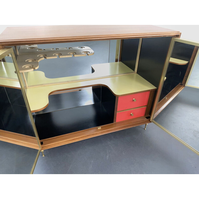 Mid-Century Bar Cabinet with Leather Brass Feet, Italy 1950s