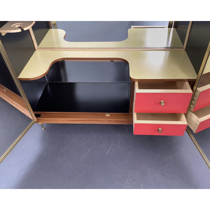 Mid-Century Bar Cabinet with Leather Brass Feet, Italy 1950s