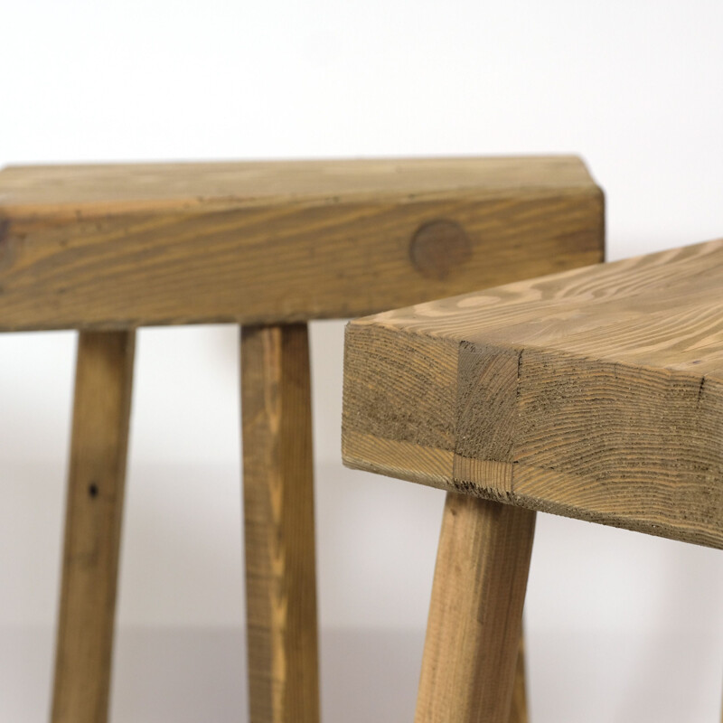 Set of 4 vintage solid wood shepherd's stool
