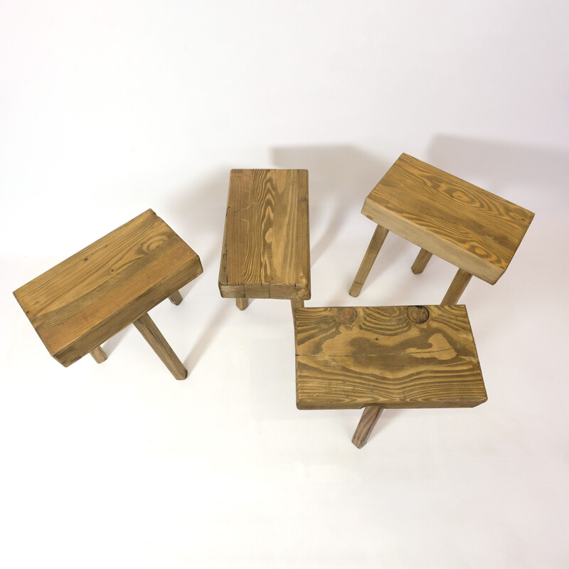 Set of 4 vintage solid wood shepherd's stool