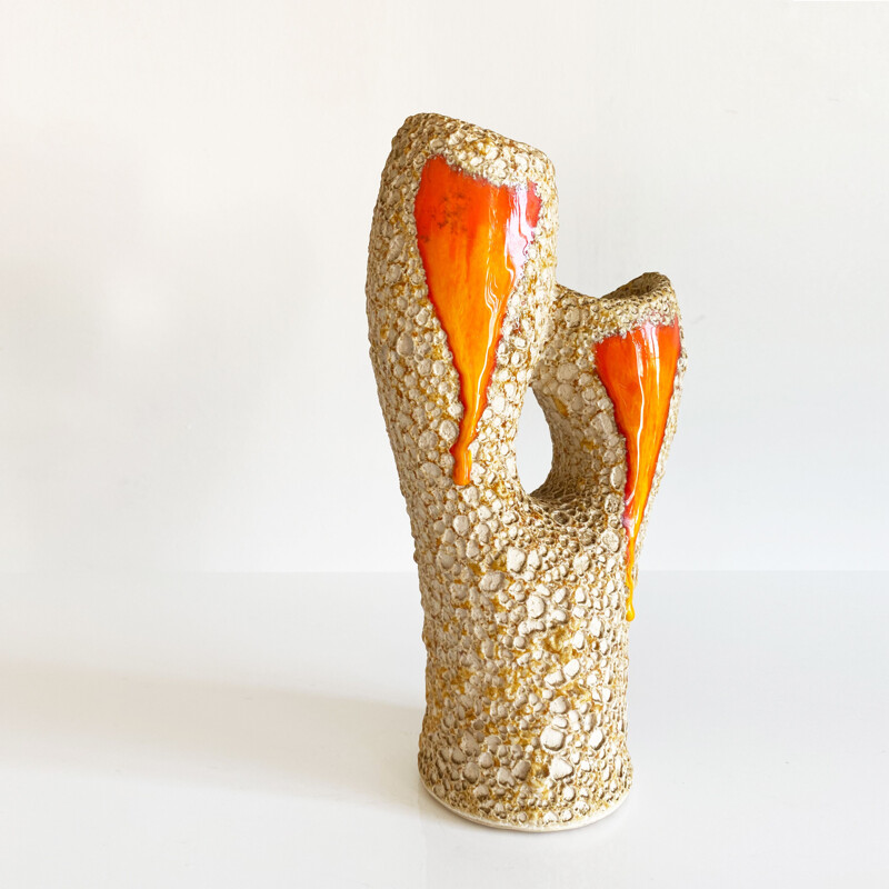 Vintage double neck vase "Lava Crust" from Vallauris, France 1960