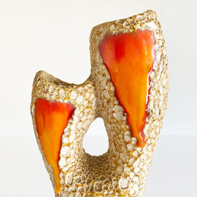 Vintage double neck vase "Lava Crust" from Vallauris, France 1960