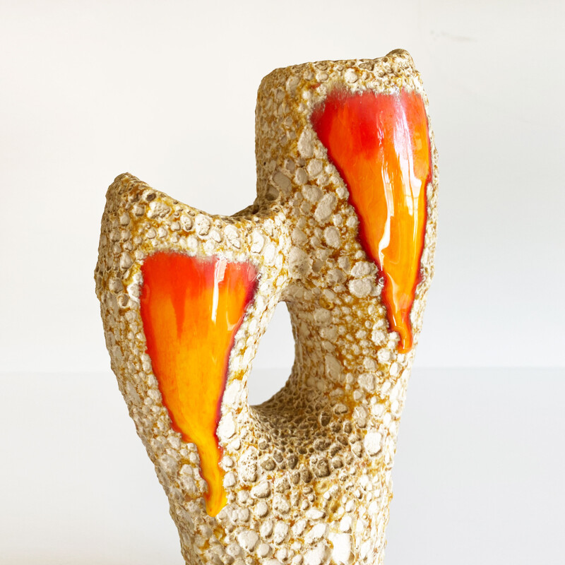 Vintage double neck vase "Lava Crust" from Vallauris, France 1960