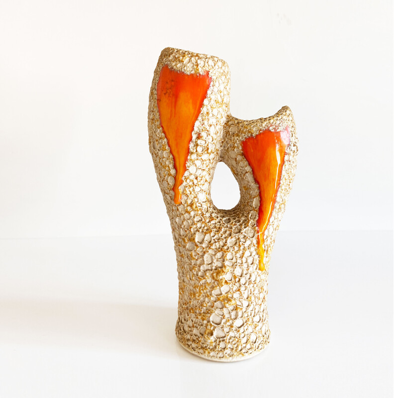 Vintage double neck vase "Lava Crust" from Vallauris, France 1960