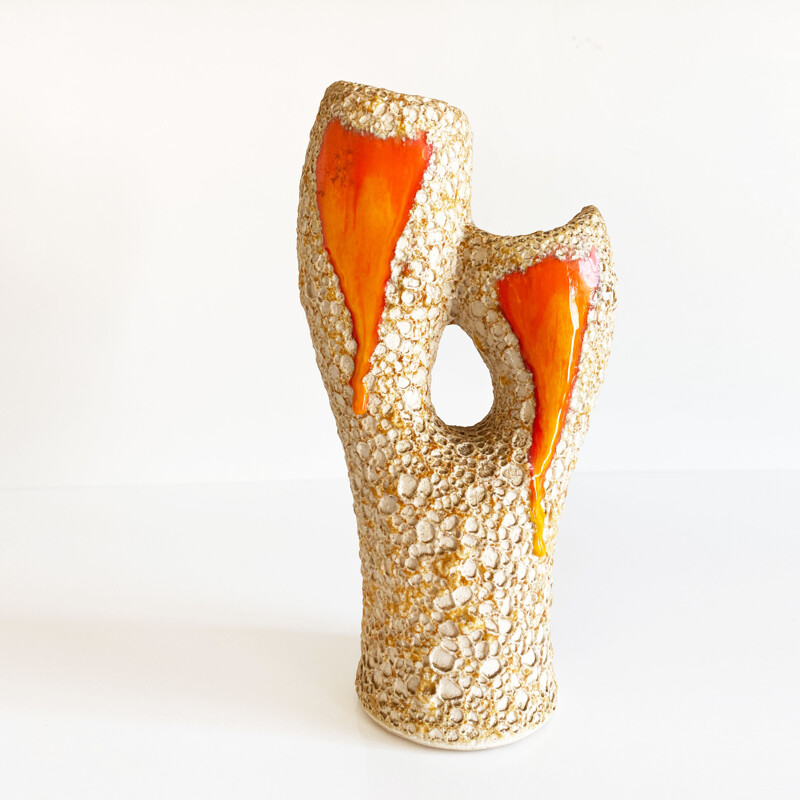 Vintage double neck vase "Lava Crust" from Vallauris, France 1960