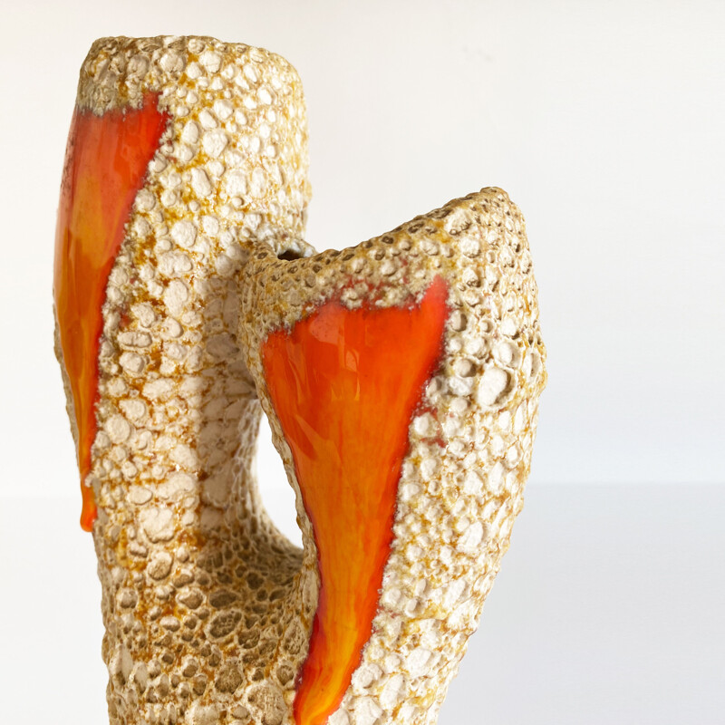 Vintage double neck vase "Lava Crust" from Vallauris, France 1960