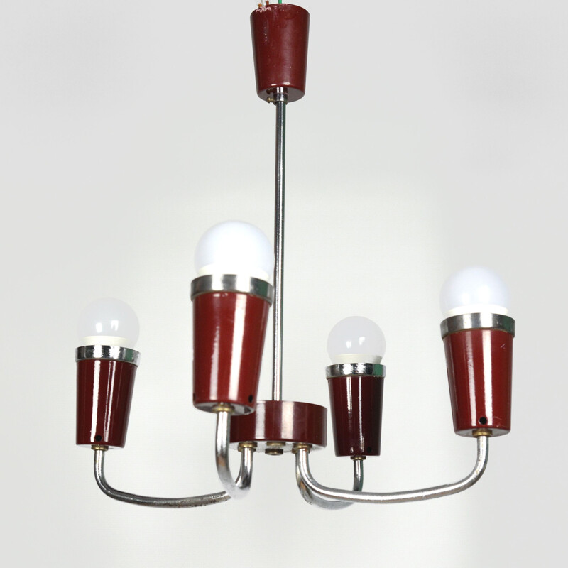 Vintage modernist steel chandelier by Spółdzielnia Pracy, 1960