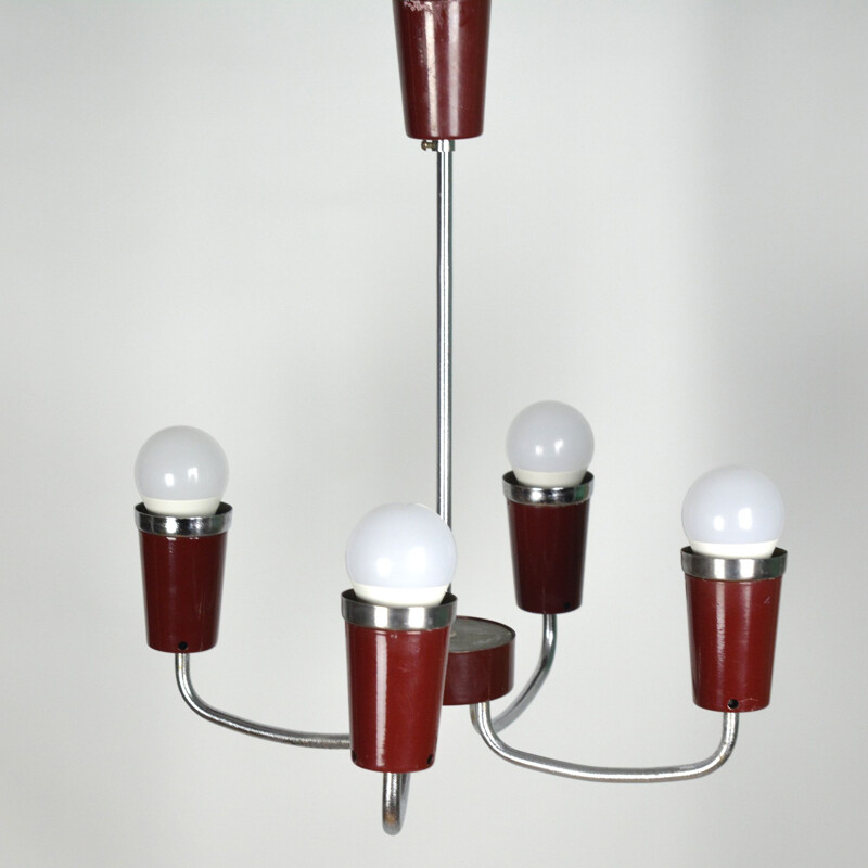 Vintage modernist steel chandelier by Spółdzielnia Pracy, 1960