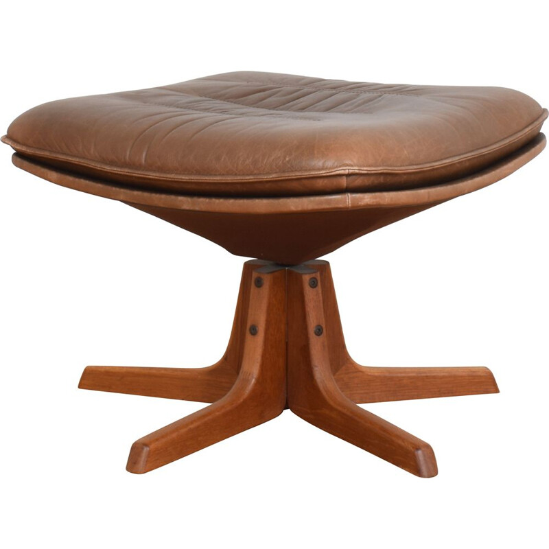 Vintage Teak & Leather Footstool from Berg, Danish 1970s