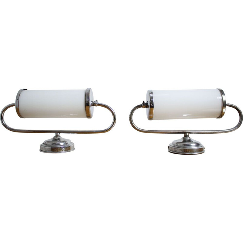 Pair of vintage Bauhaus Art deco wall lamps, Czechoslovakia 1930s