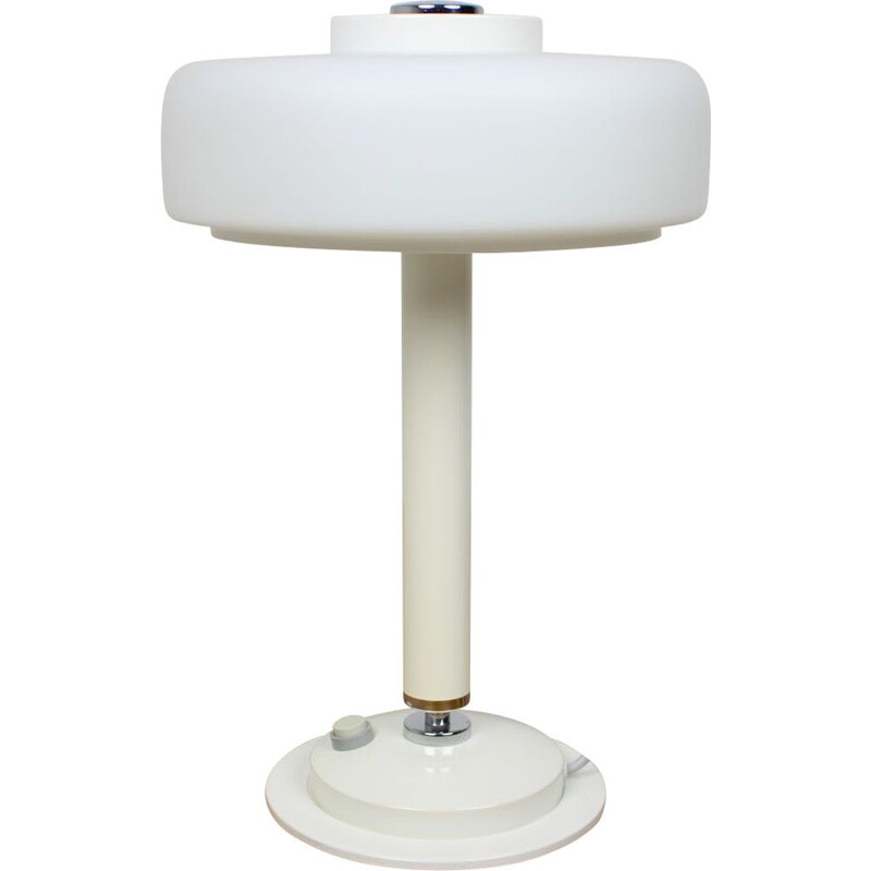Vintage white glass and metal table lamp by Napako, Czechoslovakia 1960