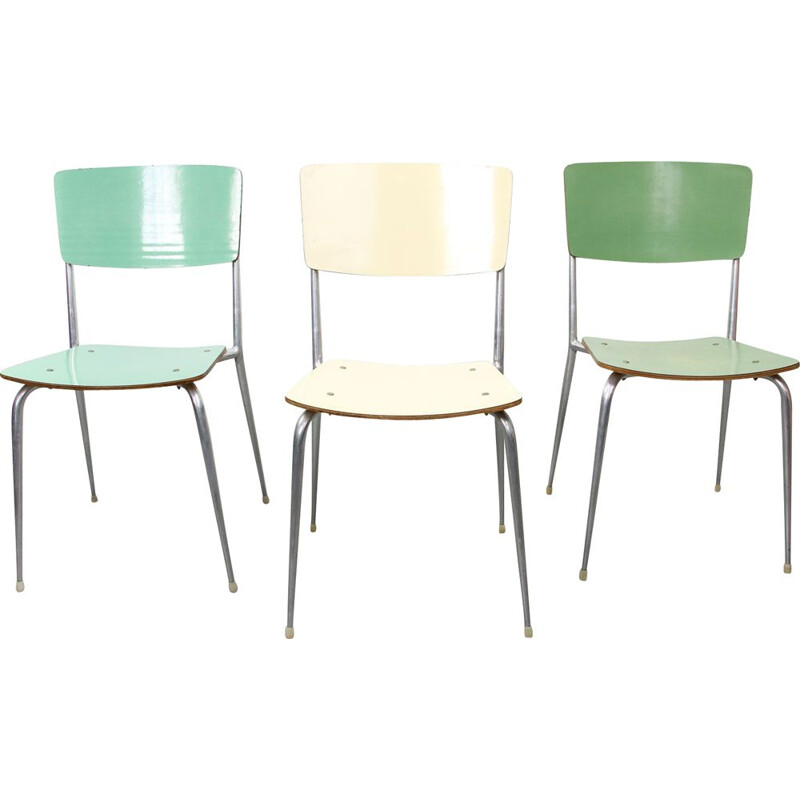 Set van 6 vintage stoelen in groen en crème