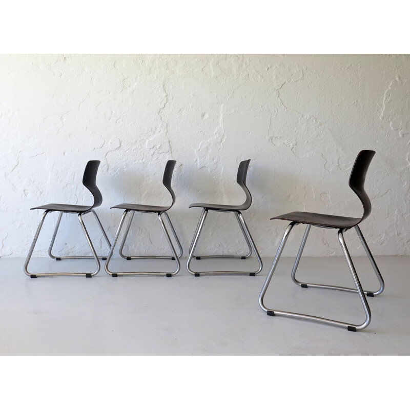 Set of 4 vintage plywood children's chairs, Germany