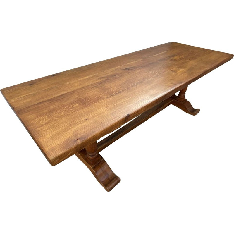 Vintage solid oak farmhouse monastery dining table 1950s