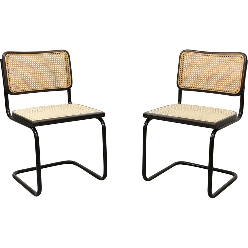 Pair of vintage cantilever chairs S32 by Marcel Breuer Dark, 1980