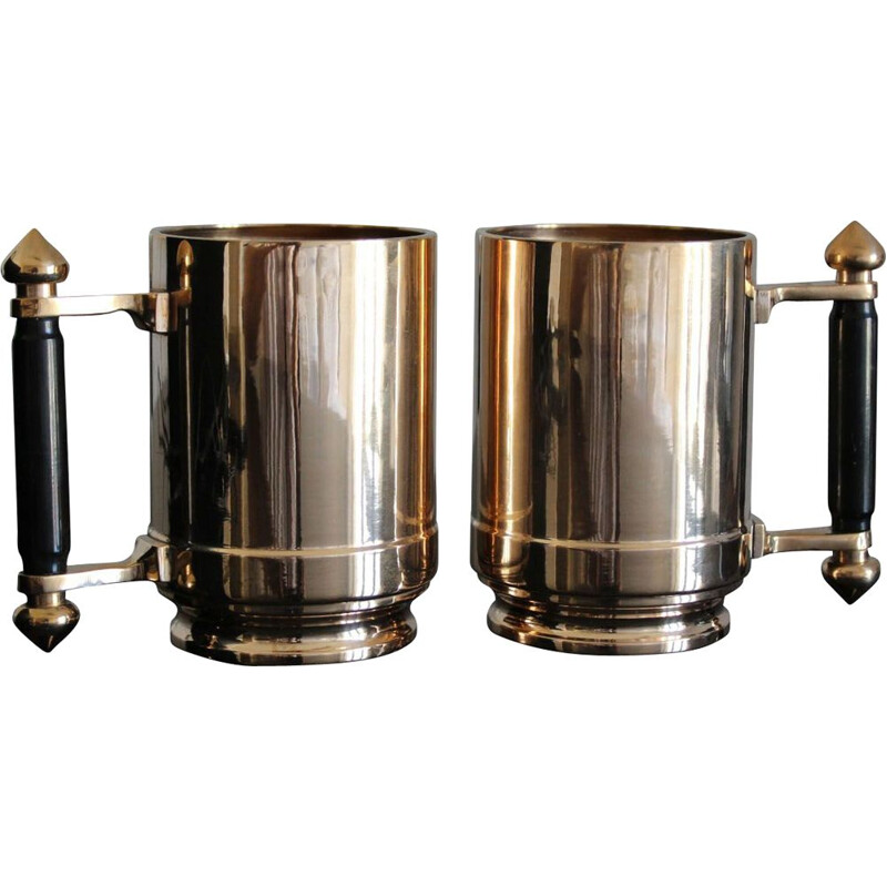 Pair of vintage art deco bronze beer mugs by Bronze Star, France 1940