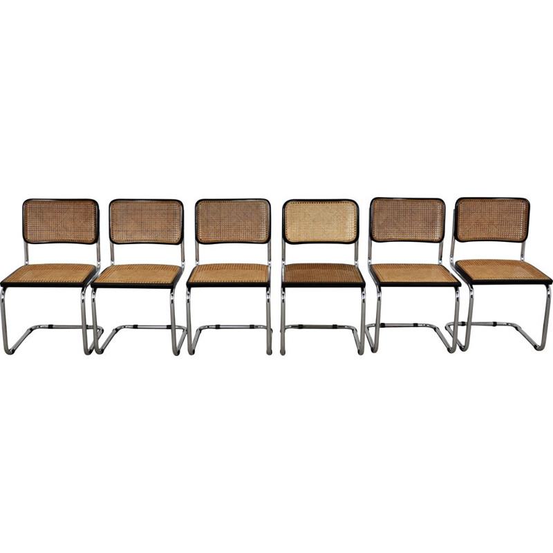 Lot de 6 chaises vintage noires B32 par Marcel Breuer