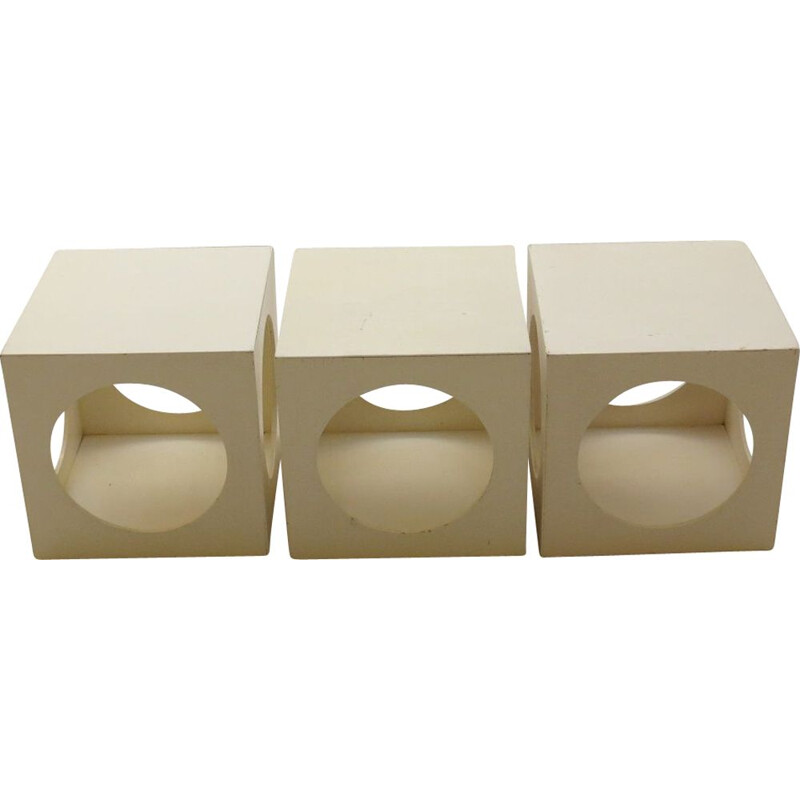 Set of 3 vintage White Cube Box Tables Storage Box Cubes 1960s