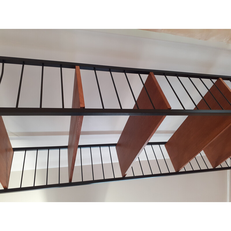 Vintage teak and metal bookcase