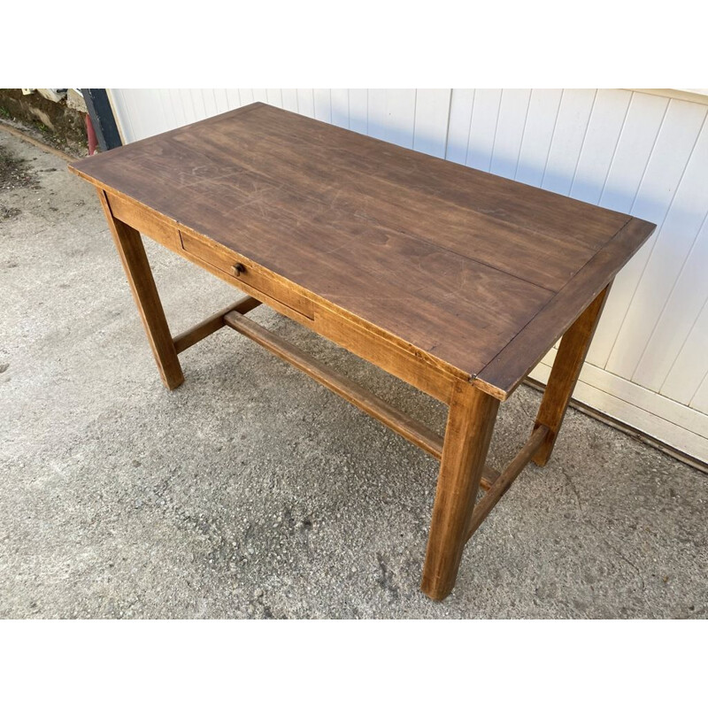 Vintage solid oak farm table with one drawer