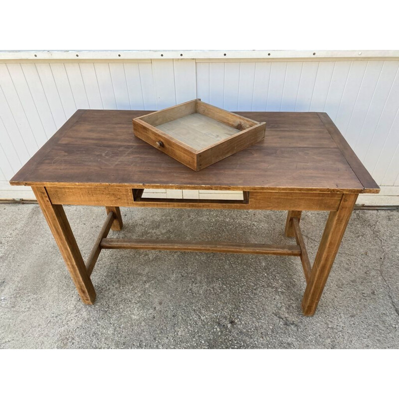 Vintage solid oak farm table with one drawer