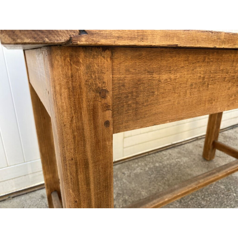 Vintage solid oak farm table with one drawer