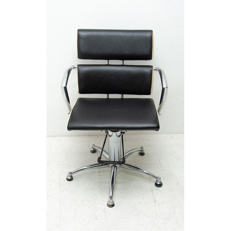 Vintage leather swivel hairdressing salon armchair 1970