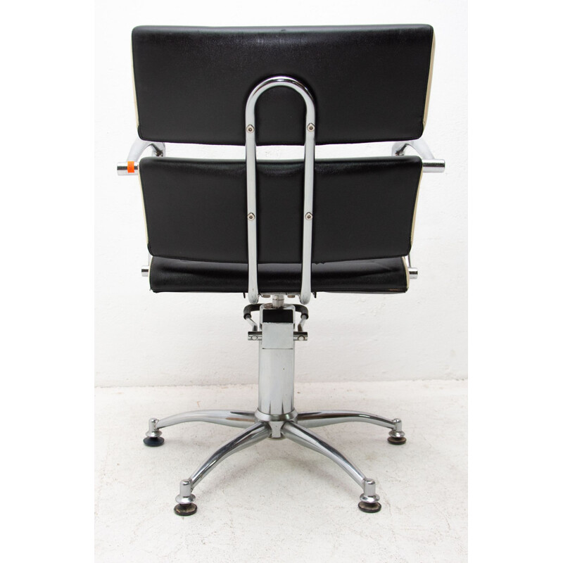 Fauteuil vintage de salon de coiffure pivotant en cuir 1970