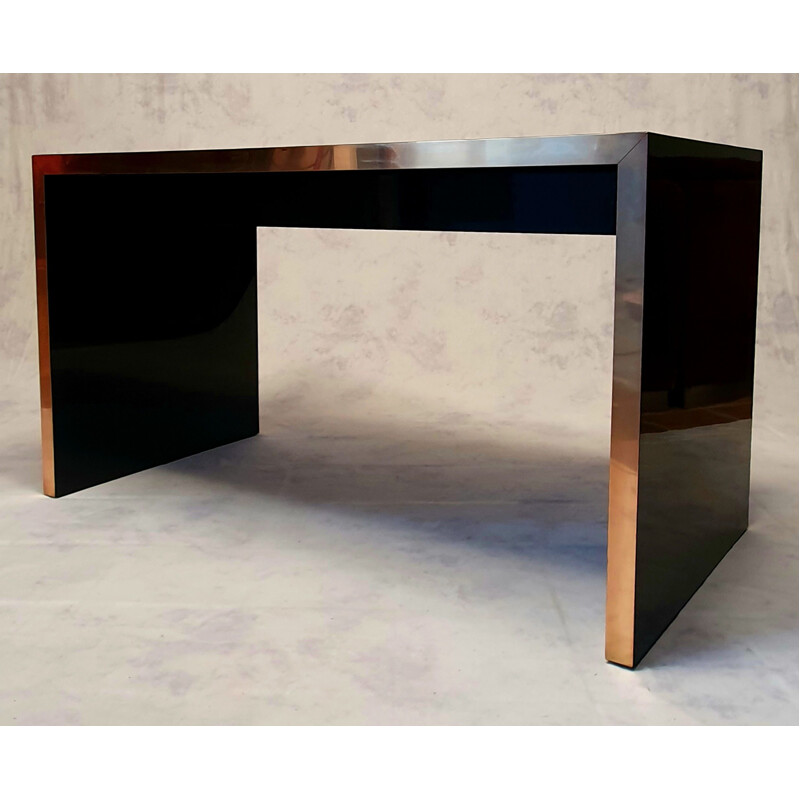 Vintage lacquered wood and brass desk by Jean Claude Mahey for La Maison Roméo 1970