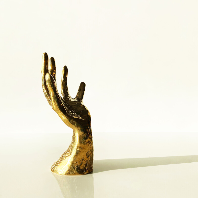 Grande sculpture vintage de main en laiton, France 1990